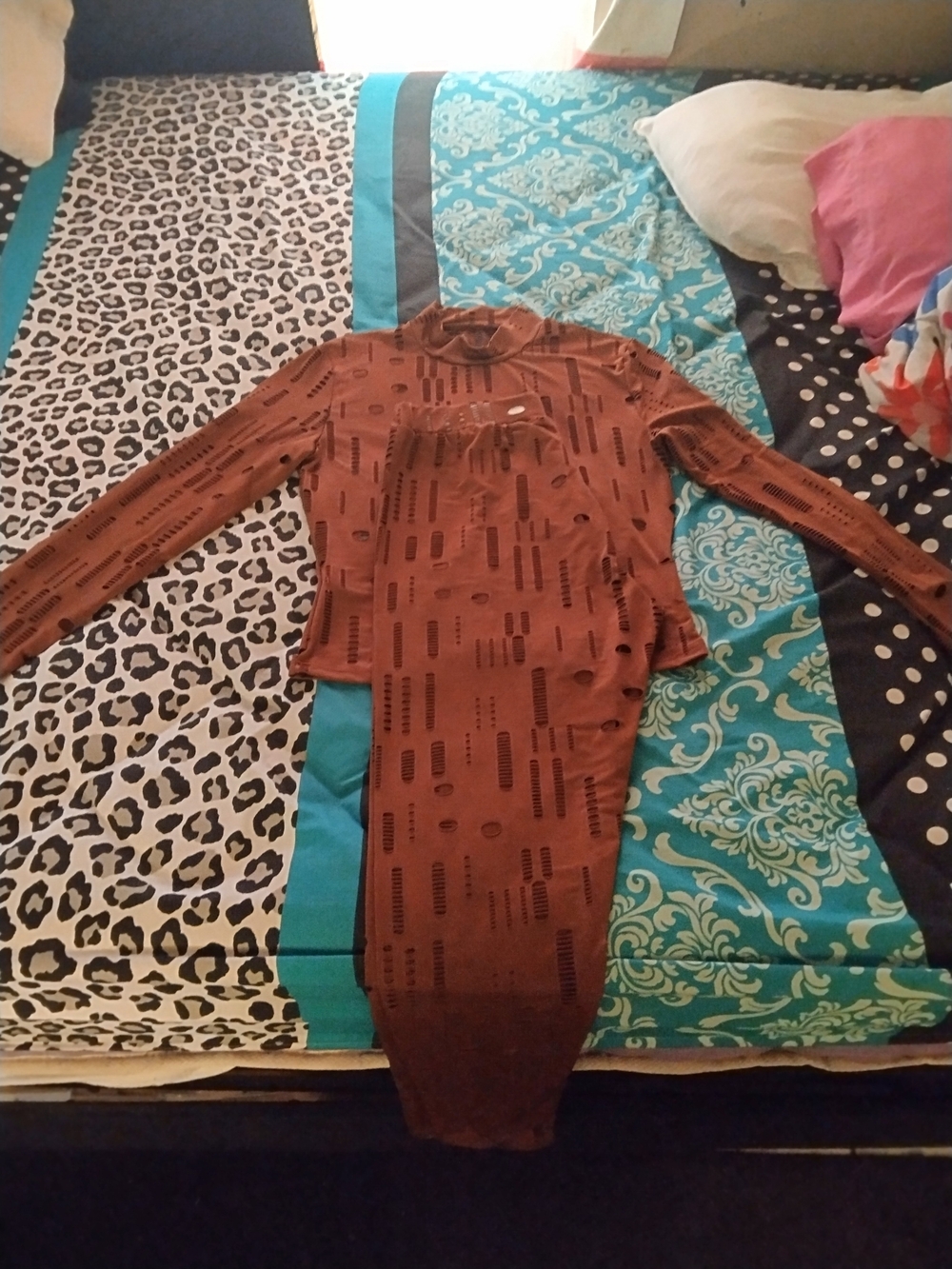Women's Brown Distressed Long-Sleeve Tee - Picture 3 of 7